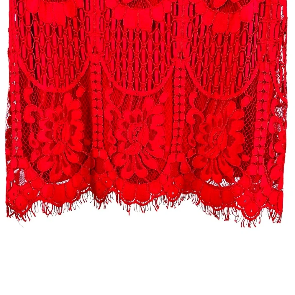 Lulus Pearson Red Lace Dress Sz M Eyelet Lace Flutter Short Dress Sleeve V Back